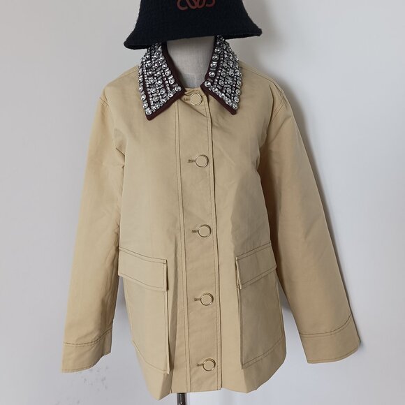 Veronica Beard Arlen Dickey Crystal-Embroidered Coated-Cotton Statement Coat - Picture 2 of 10